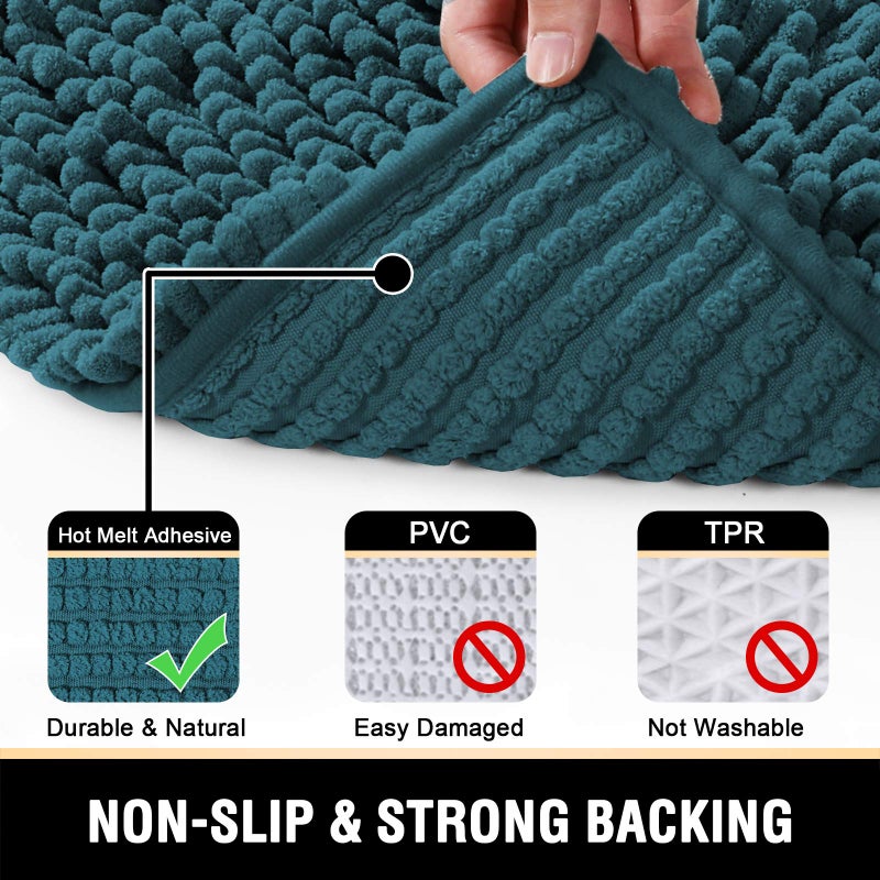 H.VERSAILTEX Bathroom Rugs Bath Mats Non Slip Luxury Chenille Bathroom Runner Rug 47x17 Extra Soft and Absorbent Shaggy Rugs Washable Dry Fast Area Carpet Mats, Tub - Dark Teal - Image 5